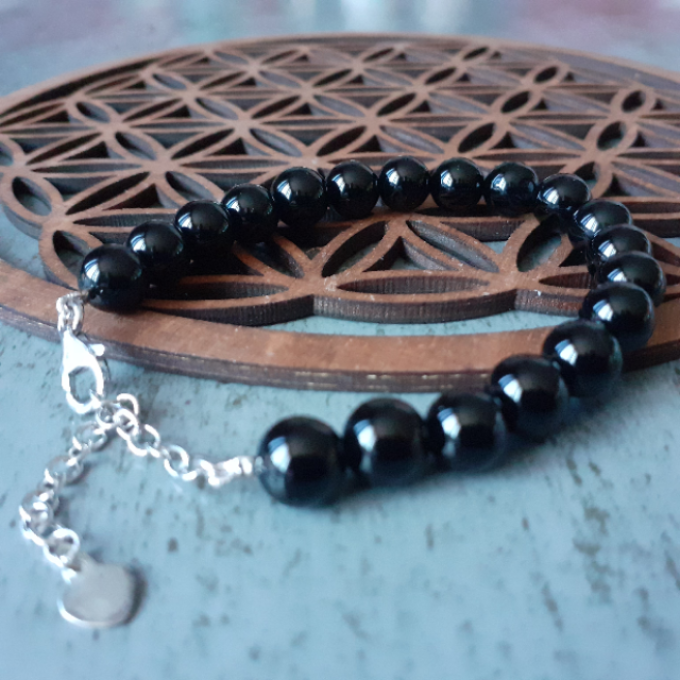 Bracelet Onyx Chainette et fermoir en Argent     