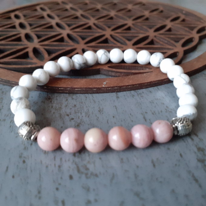 Bracelet Bouddha Howlite et Rhodonite