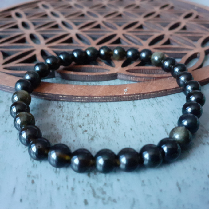 Bracelet Obsidienne Dorée