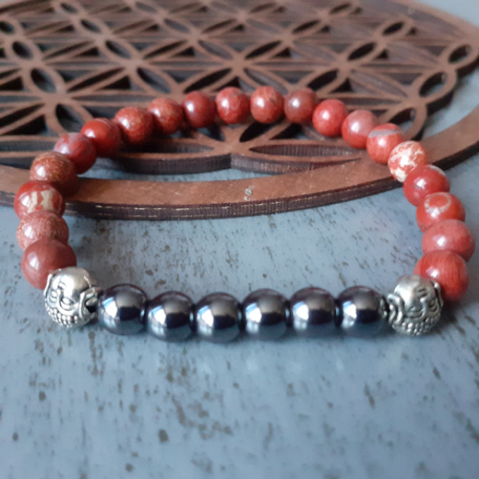 Bracelet Bouddha Jaspe rouge et Hématite