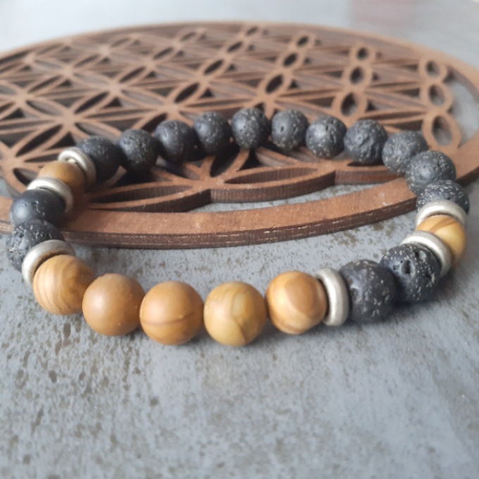 Bracelet pierre de lave et bois 