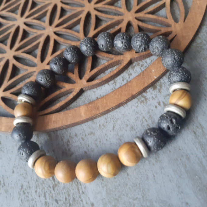 Bracelet pierre de lave et bois 