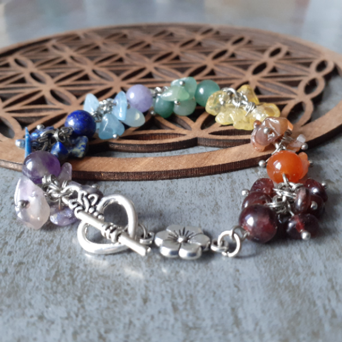 7 Chakras Bracelet en Pierre Baroque et Boules 