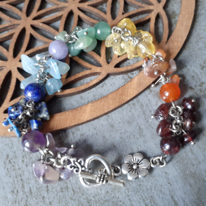 7 Chakras Bracelet en Pierre Baroque et Boules 