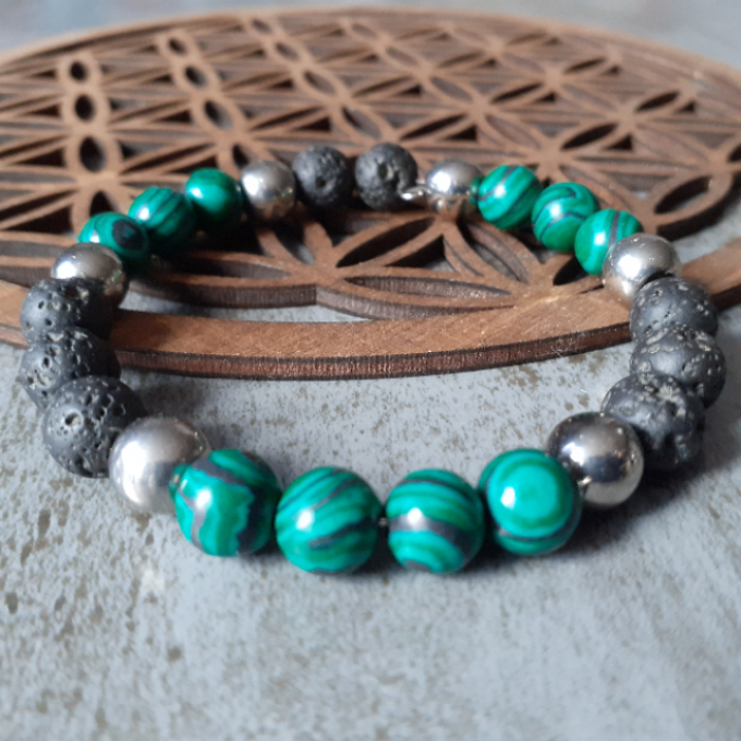 Bracelet Malachite & pierre de lave