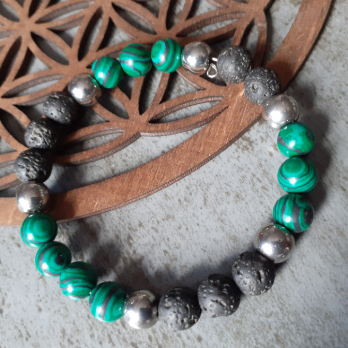 Bracelet Malachite & pierre de lave