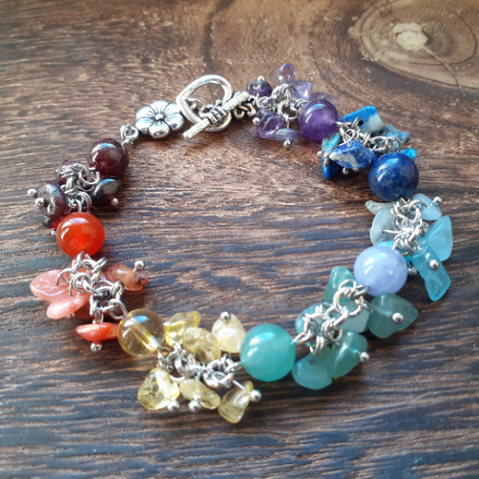 7 Chakras Bracelet en Pierre Baroque et Boules 