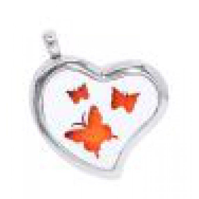 Pendentif - Cœur Papillons - XE003