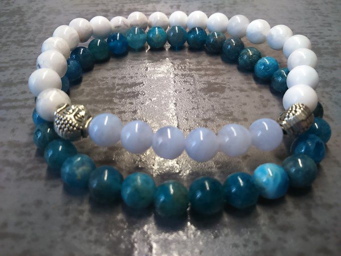 Bracelet Bouddha Howlite et Calcédoine bleue