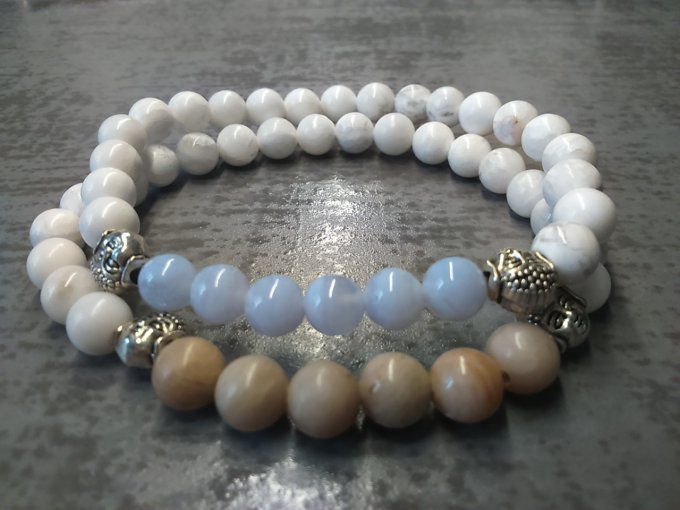 Bracelet Bouddha Howlite et Calcédoine bleue